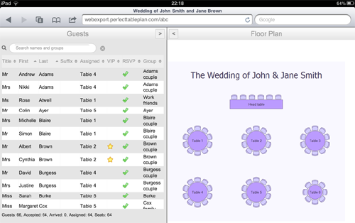 PerfectTablePlan in a browser on an iPad